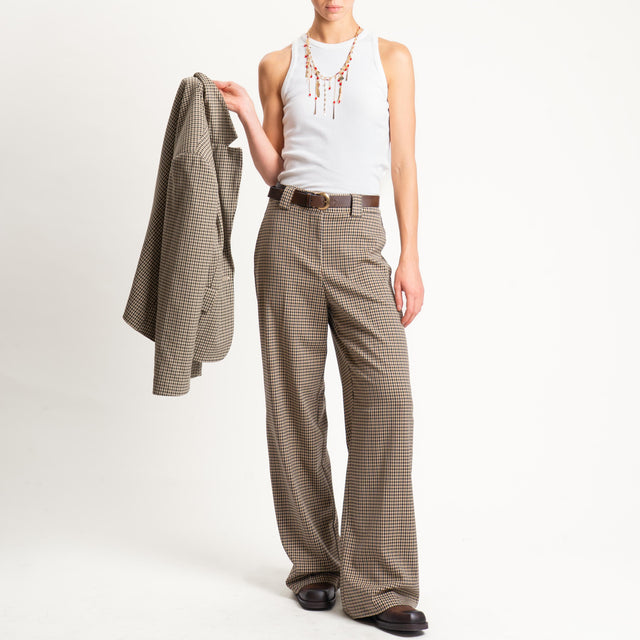 Tensione in-Pantalone check elastico dietro - beige/moro/nero