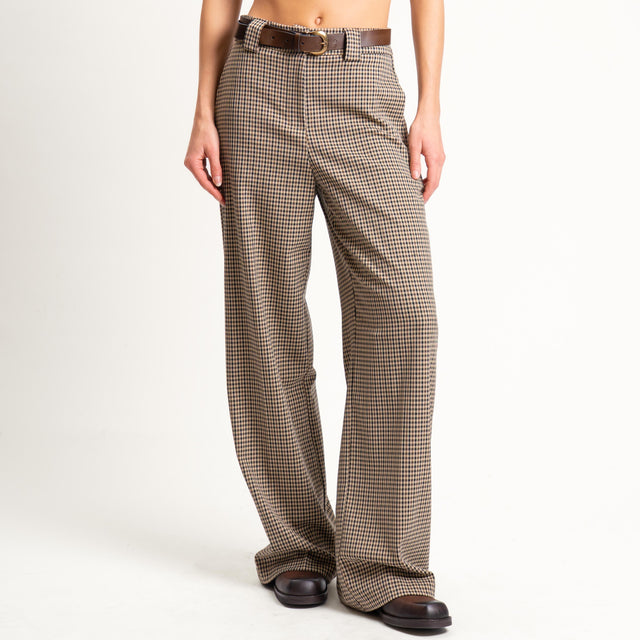Tensione in-Pantalone check elastico dietro - beige/moro/nero