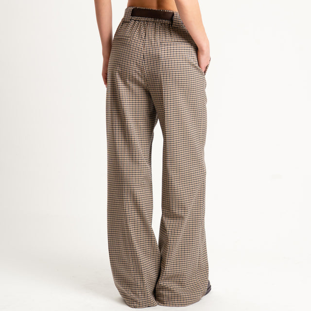 Tensione in-Pantalone check elastico dietro - beige/moro/nero