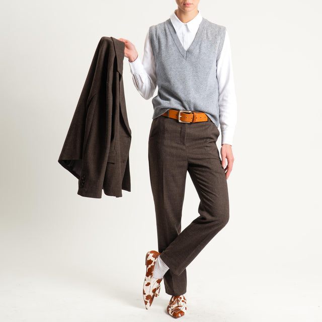 Tensione in- Pantalone tessuto diagonale - moro melange
