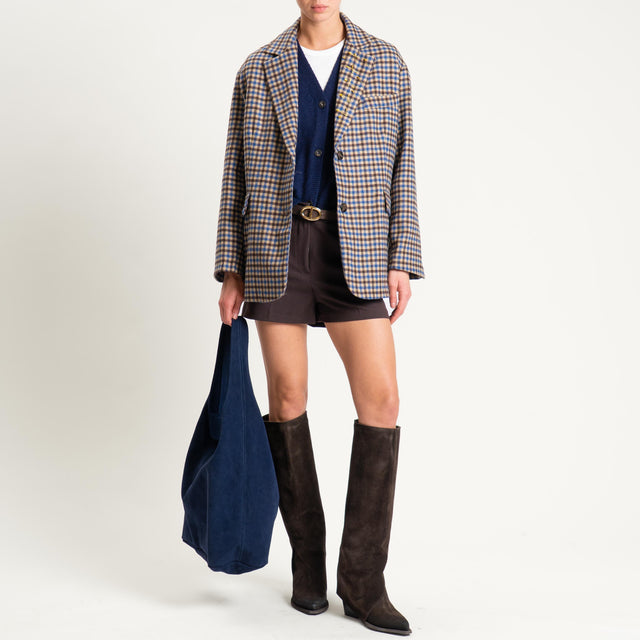 Tensione in-Giacca quadri misto lana con spille - beige/royal/moro