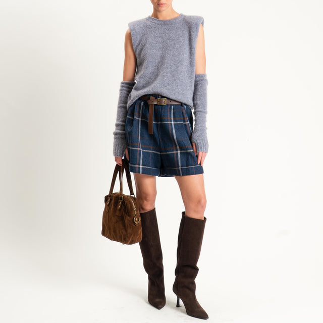Tensione in-Shorts check misto lana - blu/cuoio/latte