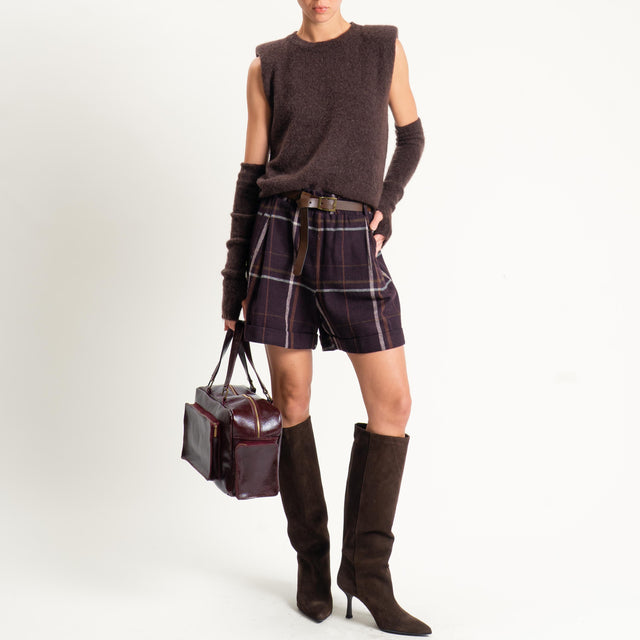 Tensione in-Shorts check misto lana - bordeaux/cuoio/latte