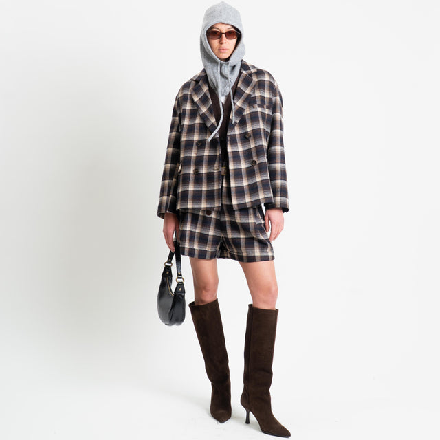 Tensione in-Shorts check misto lana - blu/moro/beige