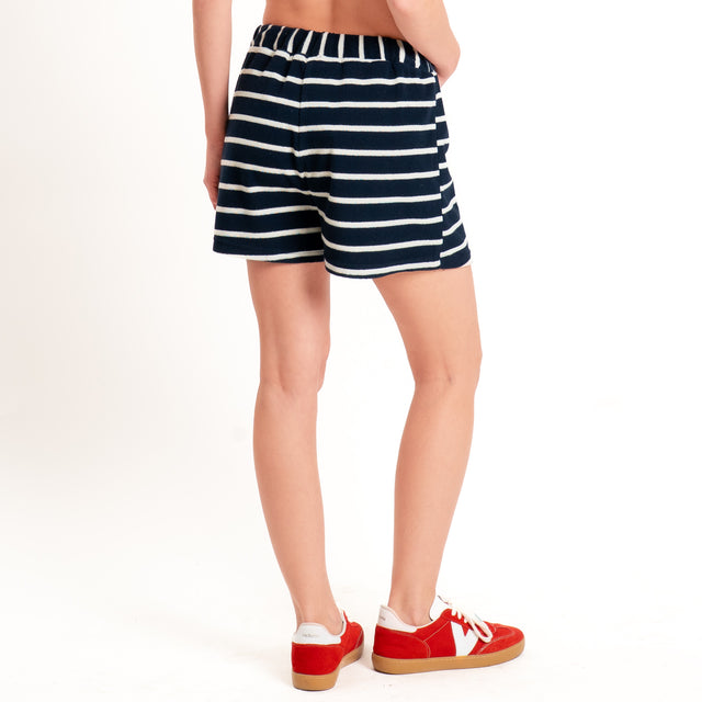 Tensione in-Shorts a righe punto spugna n5 - blu/panna