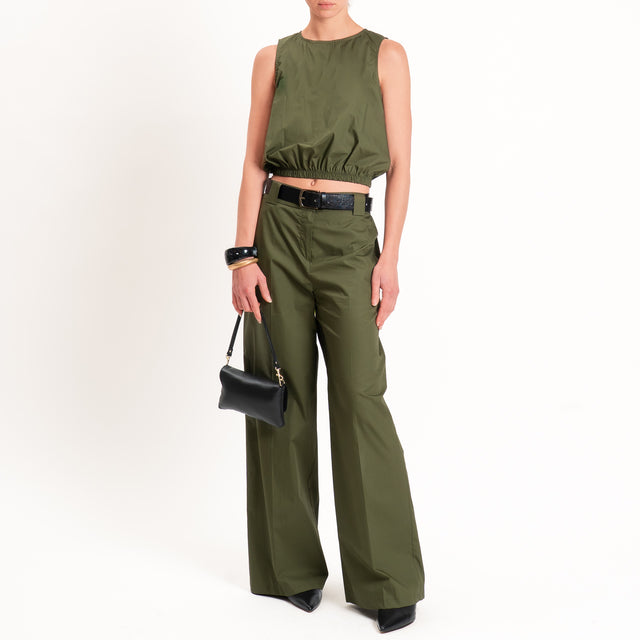 Tensione in-Top popeline bottone dietro - militare