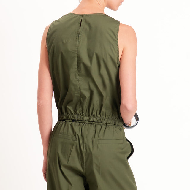 Tensione in-Top popeline bottone dietro - militare