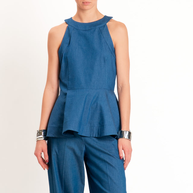 Tensione in-Top chambray con balza - denim