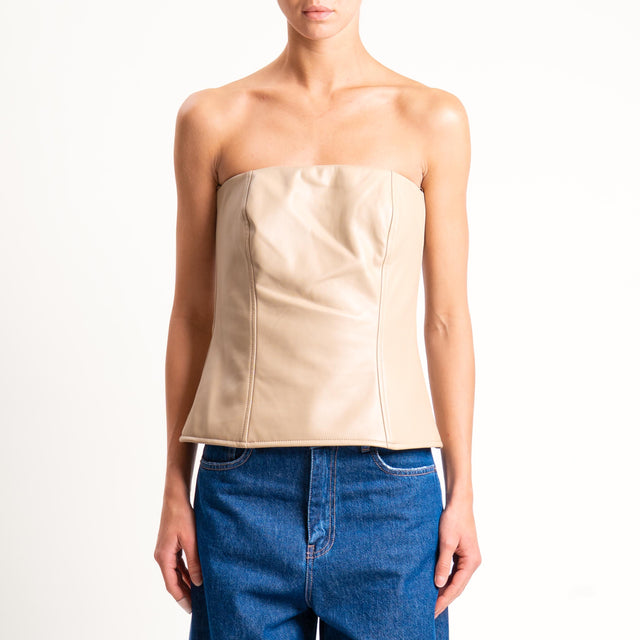 Tensione in- Top similpelle a fascia elastico dietro - Beige