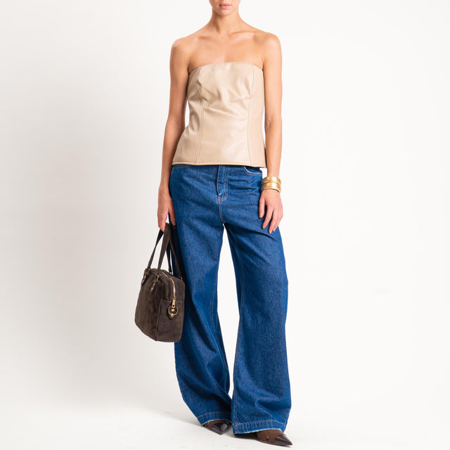 Tensione in- Top similpelle a fascia elastico dietro - Beige