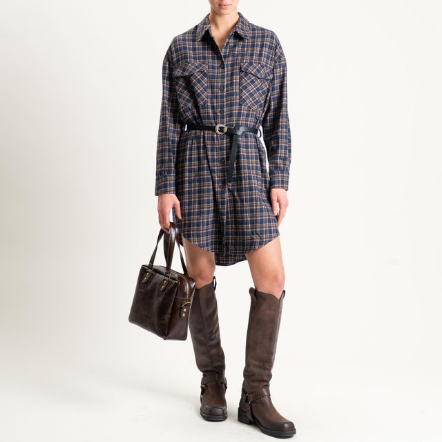 Tensione in-Abito check in flanella con cintura - blu