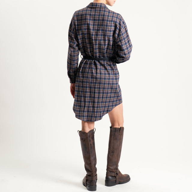 Tensione in-Abito check in flanella con cintura - blu