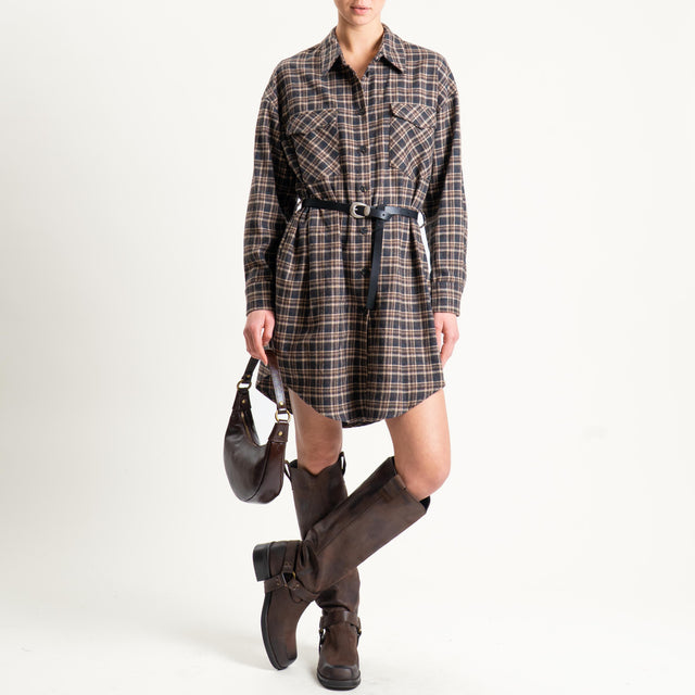 Tensione in-Abito check in flanella con cintura - grigio