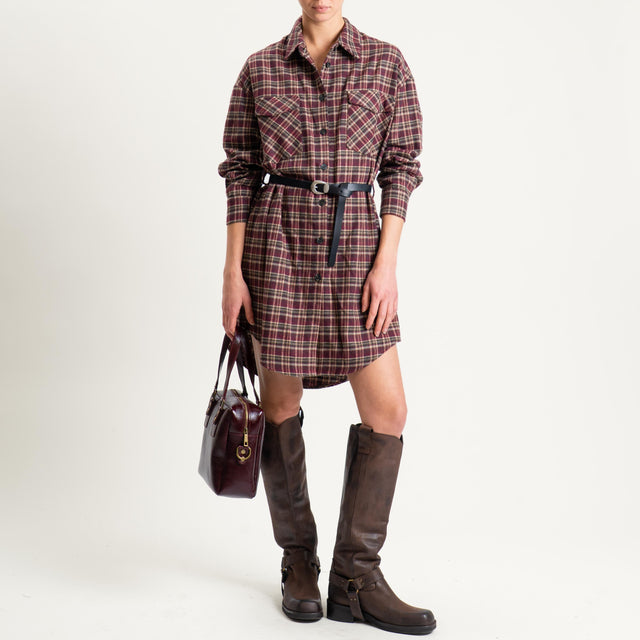 Tensione in-Abito check in flanella con cintura - Bordeaux