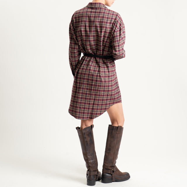 Tensione in-Abito check in flanella con cintura - Bordeaux