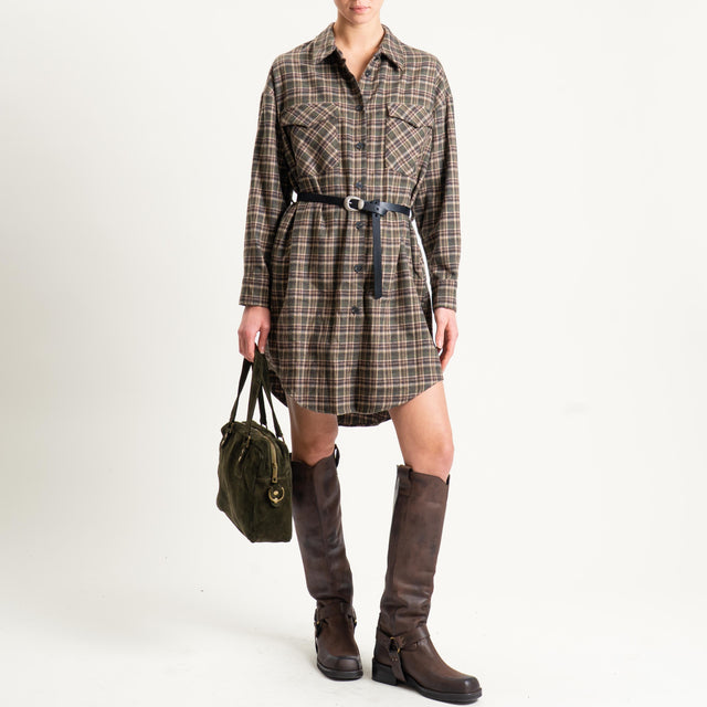 Tensione in-Abito check in flanella con cintura - verde