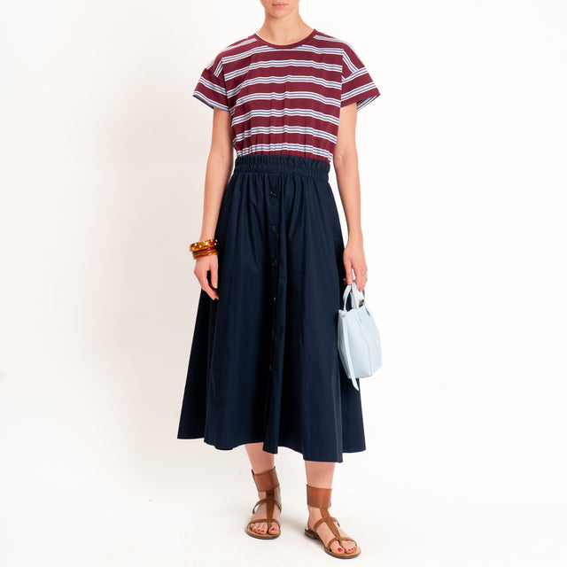 Tensione in-Abito righe doppio tessuto - bordeaux/celeste/blu