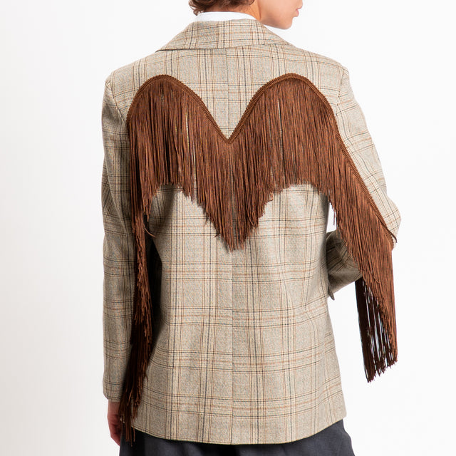 Tensione in-Giacca check con frange - beige/moro