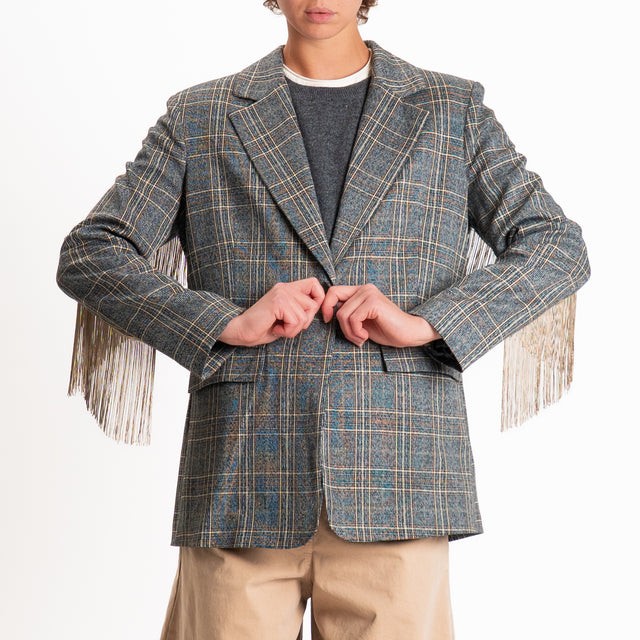 Tensione in-Giacca check con frange - grigio/beige