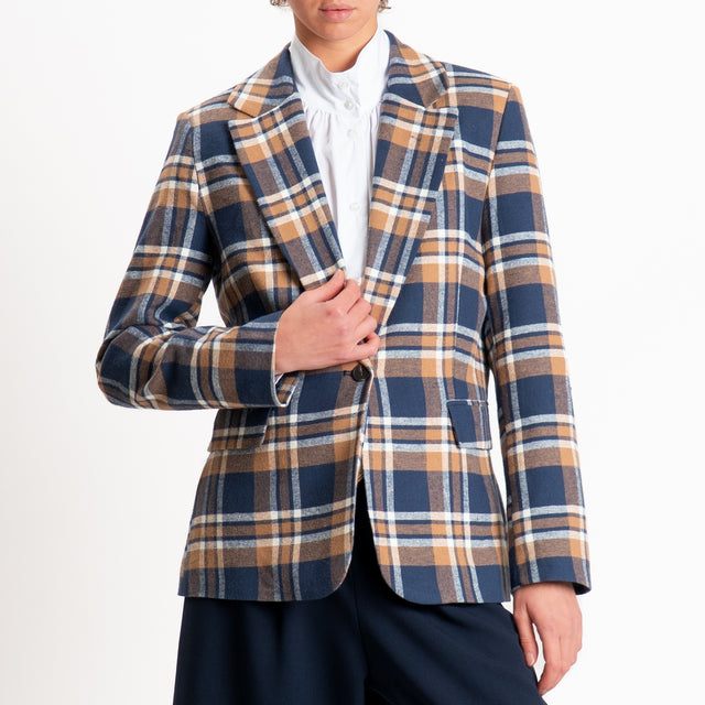 Tensione in-Giacca check flanella spacco dietro - blu/burro/tabacco