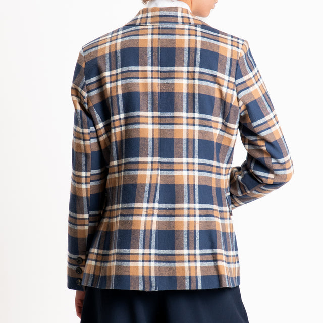 Tensione in-Giacca check flanella spacco dietro - blu/burro/tabacco