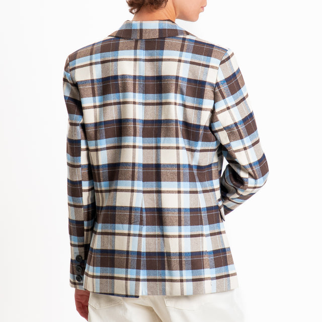 Tensione in-Giacca check flanella spacco dietro - sky/burro/moro