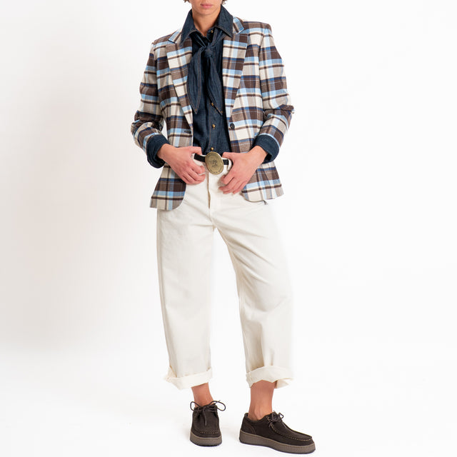 Tensione in-Giacca check flanella spacco dietro - sky/burro/moro