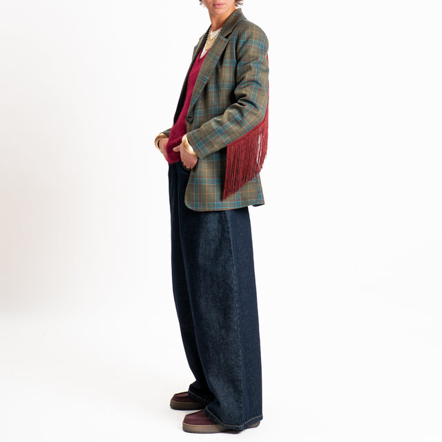 Tensione in-Giacca check con frange - verde/bordeaux