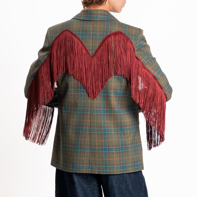 Tensione in-Giacca check con frange - verde/bordeaux