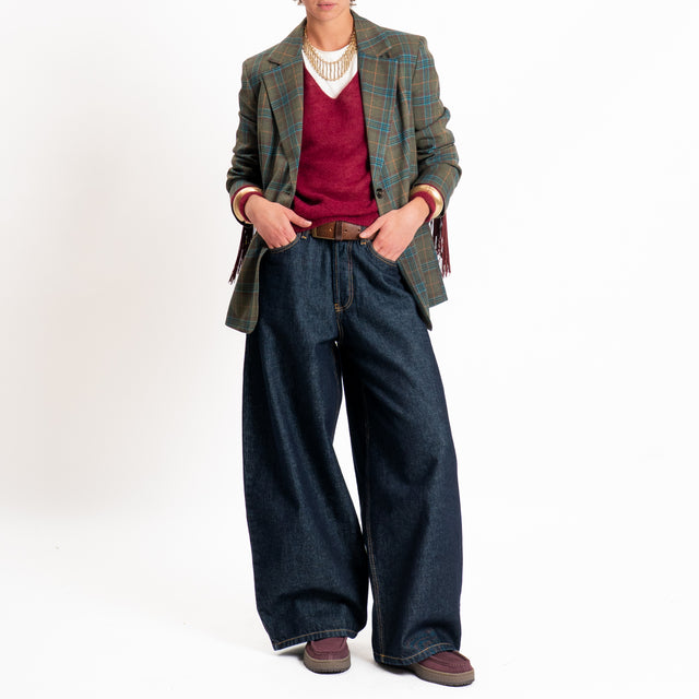 Tensione in-Giacca check con frange - verde/bordeaux