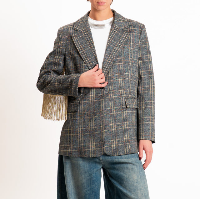 Tensione in-Giacca check con frange - grigio/beige