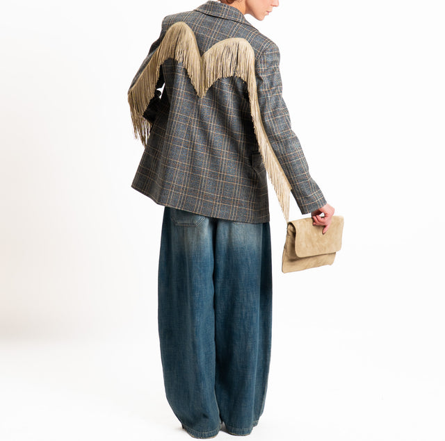 Tensione in-Giacca check con frange - grigio/beige