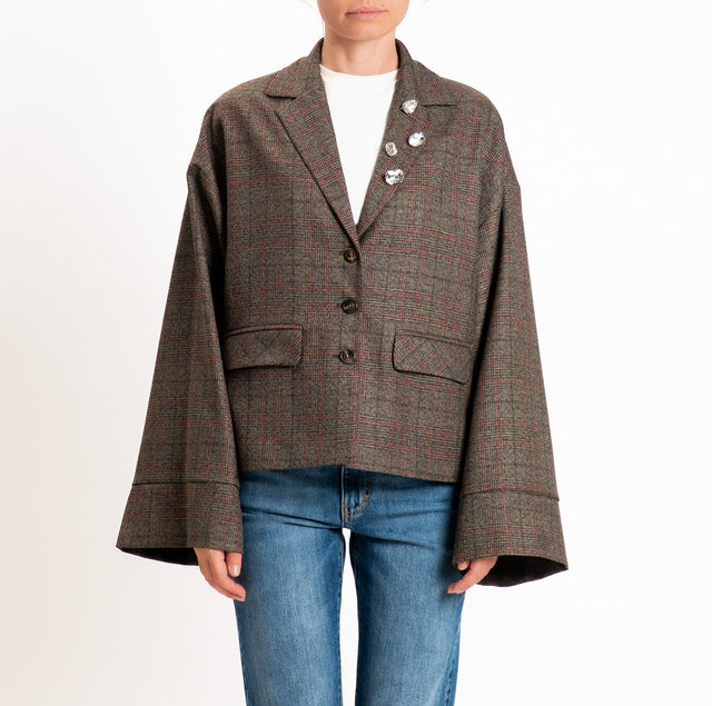 Tensione in-Giacca principe di galles con spille cabochon - beige/nero/rosso