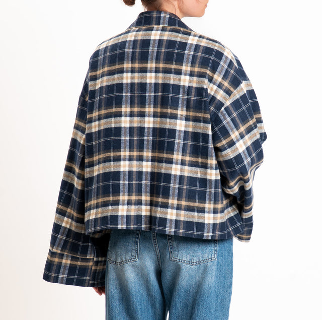 Tensione in-Giacca check in flanella con spille cabochon - blu/latte/beige