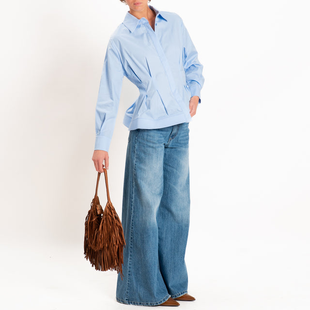 Tensione in-Camicia cotone strutturata - azzurro