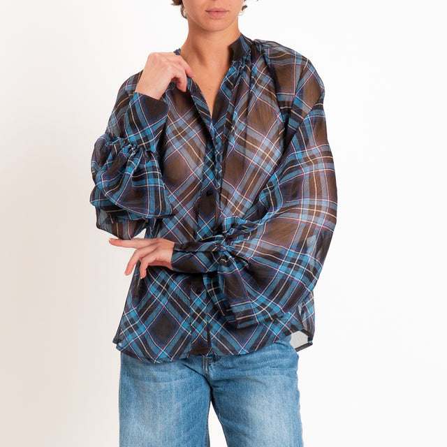 Tensione in-Camicia check collo coreana manica palloncino - moro/azzurro/blu