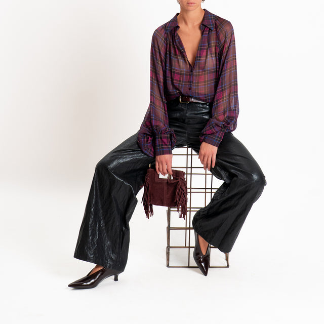 Tensione in-Camicia check manica palloncino - bordeaux/malva/royal