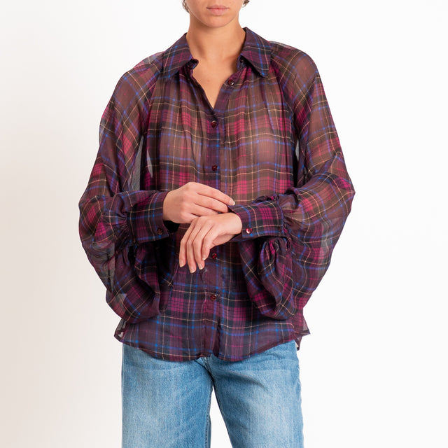Tensione in-Camicia check manica palloncino - bordeaux/malva/royal