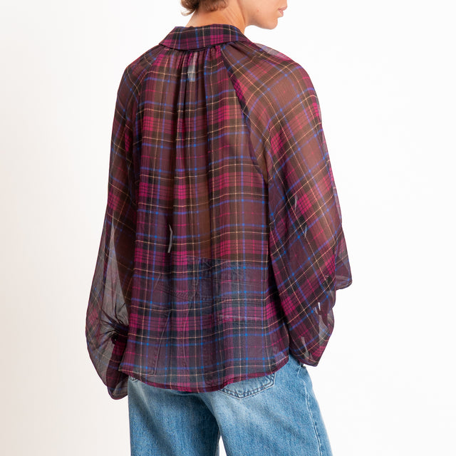 Tensione in-Camicia check manica palloncino - bordeaux/malva/royal