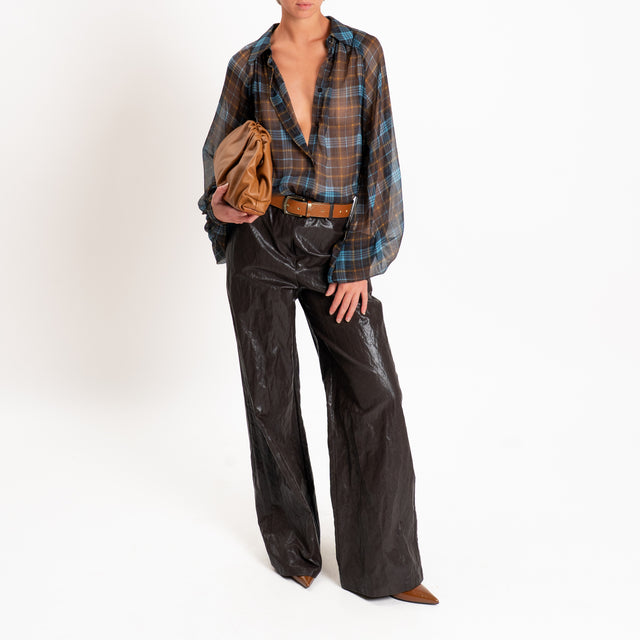 Tensione in-Camicia check manica palloncino - moro/azzurro/senape