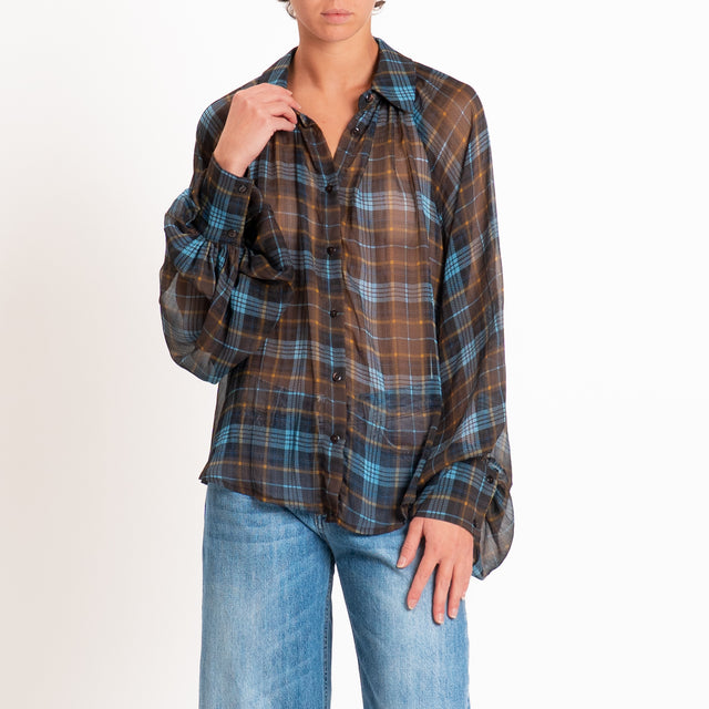 Tensione in-Camicia check manica palloncino - moro/azzurro/senape