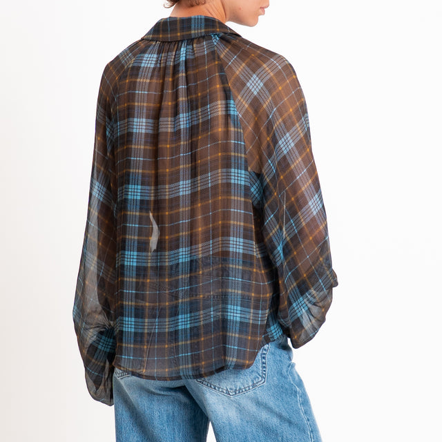 Tensione in-Camicia check manica palloncino - moro/azzurro/senape
