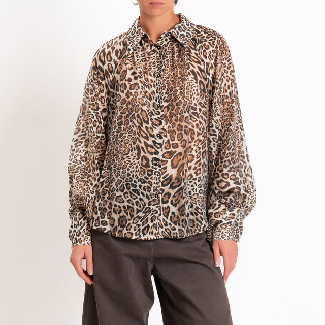 Tensione in-Camicia tencel fantasia animalier - sand/nero