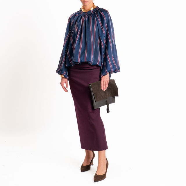 Tensione in-Blusa righe manica palloncino - blu/bordeaux