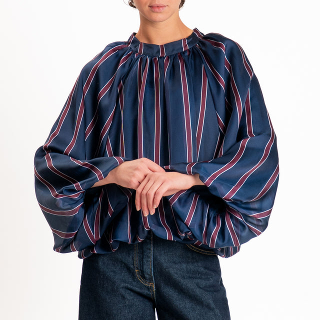 Tensione in-Blusa righe manica palloncino - blu/bordeaux