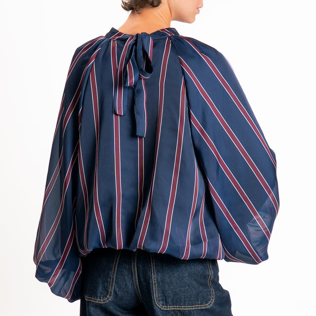 Tensione in-Blusa righe manica palloncino - blu/bordeaux