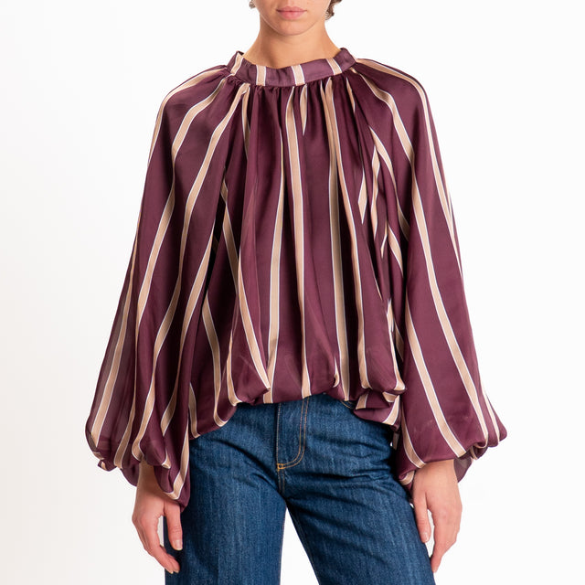 Tensione in-Blusa righe manica palloncino - bordeaux/beige