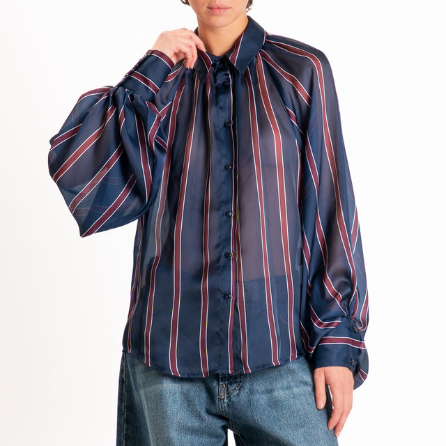 Tensione in-Camicia righe manica palloncino - blu/bordeaux