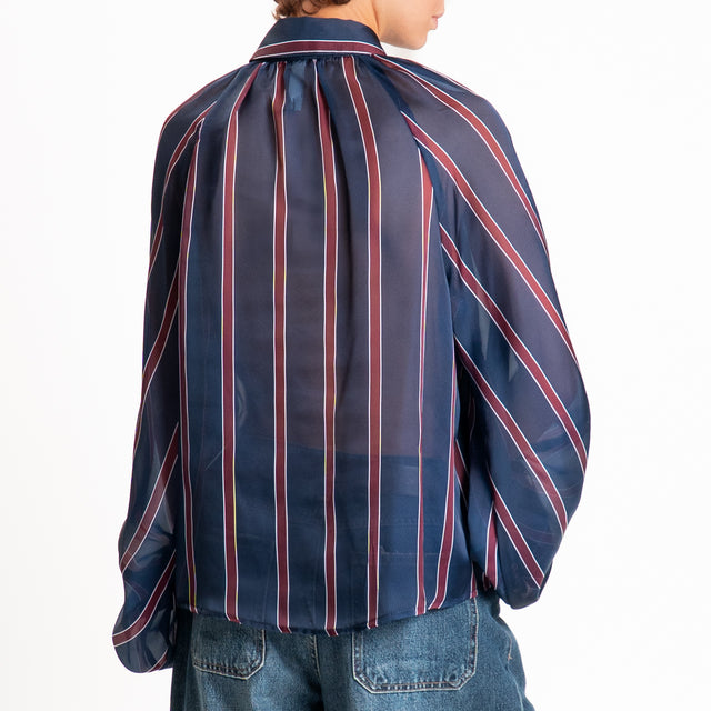 Tensione in-Camicia righe manica palloncino - blu/bordeaux