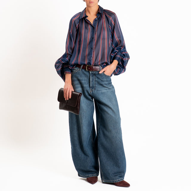 Tensione in-Camicia righe manica palloncino - blu/bordeaux